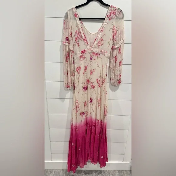 NWT Loveshackfancy white pink beaded ombré Zaria gown - Picture 8 of 8